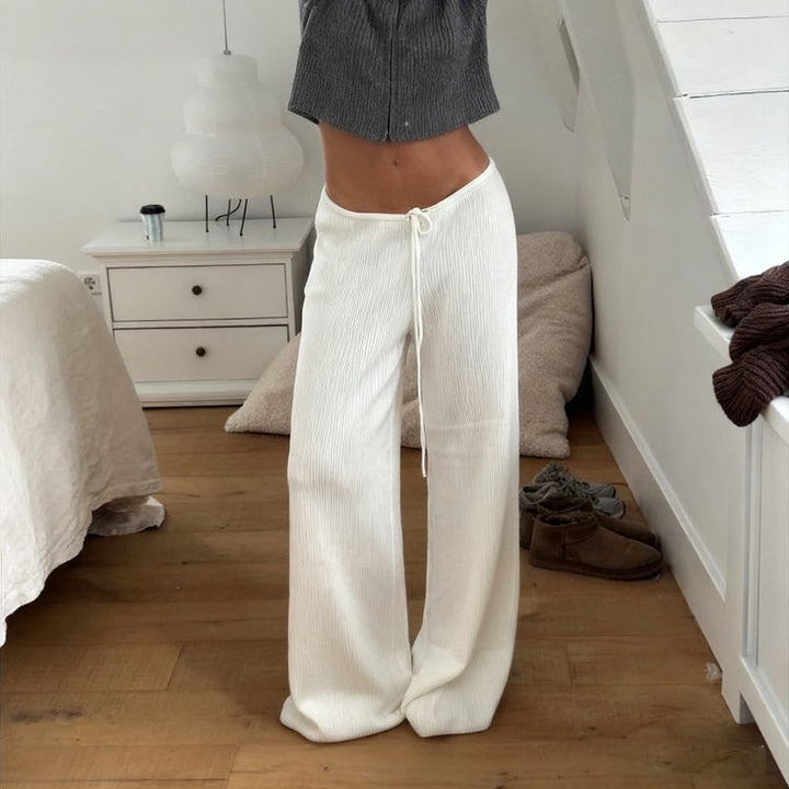 Damen nan lässige Lounge-Hose mit weitem Bein, elastischem Tunnelzugbund und feinem Rippstrick Echo Archiv