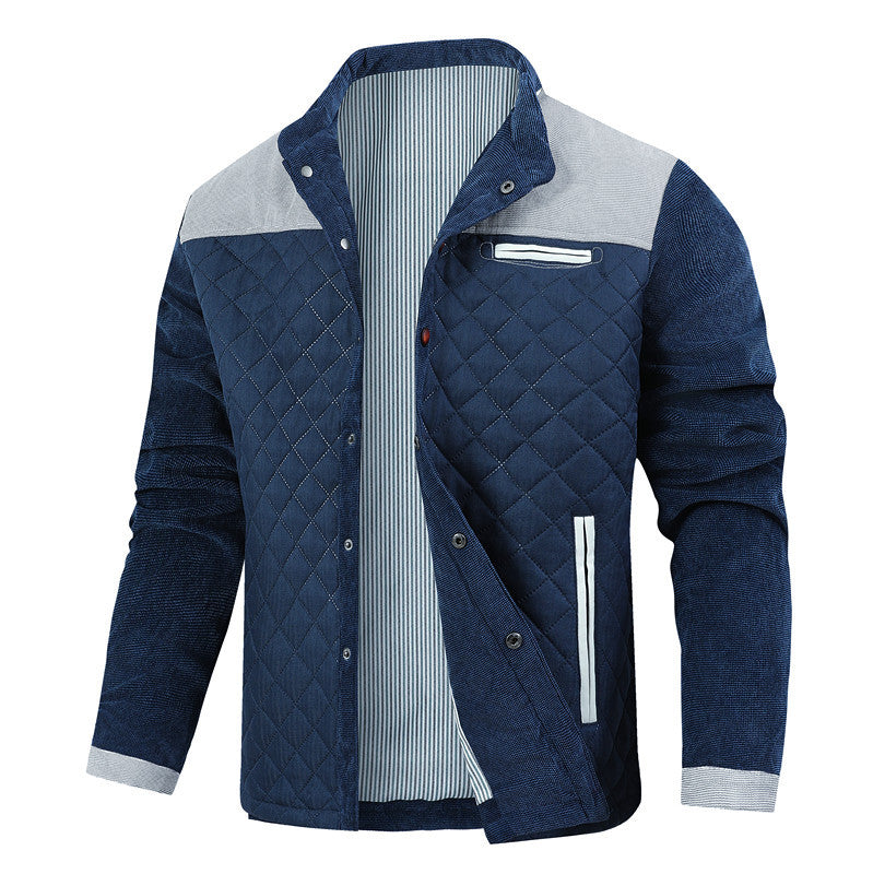 Herren Steppjacke im Cord-Mix mit Kontrast-Schulterpartie und verdeckter Druckknopfleiste Echoarchiv