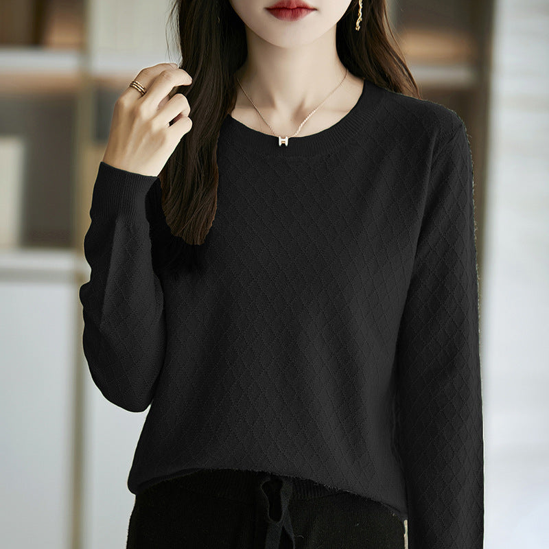 Damen Lässiger Feinstrickpullover mit dezentem Rautenmuster und gerippten Bündchen Echoarchiv