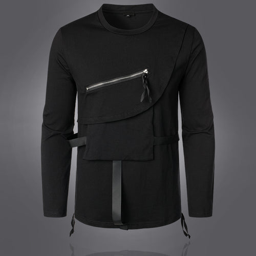Herren modisches Langarmshirt mit asymmetrischem Design und praktischer Brusttasche Echoarchiv