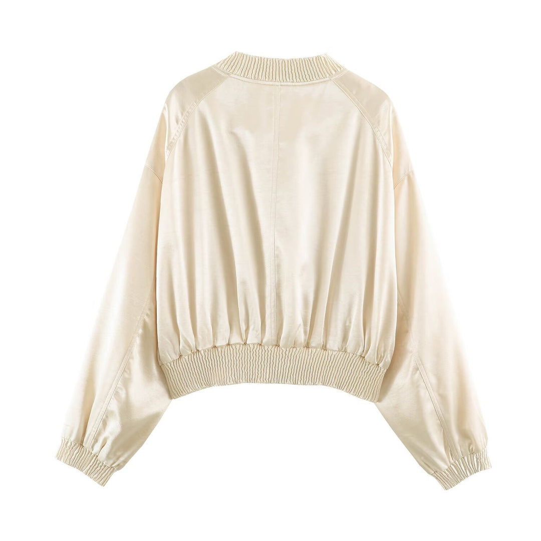 Damen Cropped Bomberjacke aus Satin mit Rippbündchen Echo Archiv
