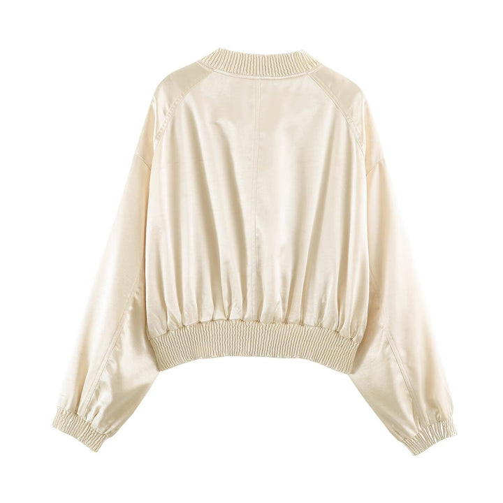 Damen Cropped Bomberjacke aus Satin mit Rippbündchen Echo Archiv
