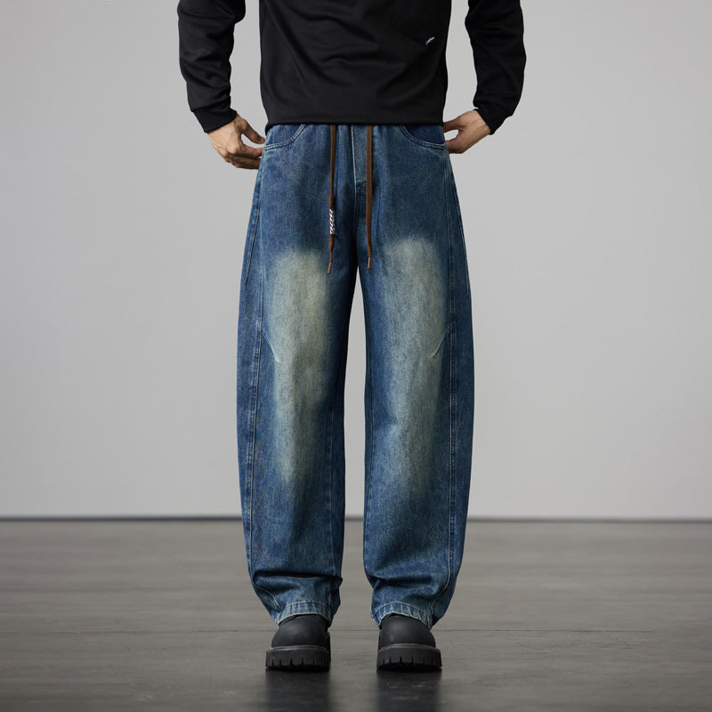 Herren Baggy-Denimhose mit Tunnelzug und Used-Wash-Details Echo Archiv