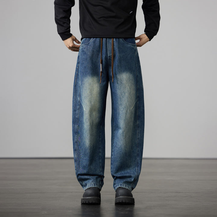 Herren Baggy-Denimhose mit Tunnelzug und Used-Wash-Details Echo Archiv