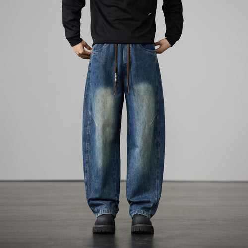 Herren Baggy-Denimhose mit Tunnelzug und Used-Wash-Details Echo Archiv