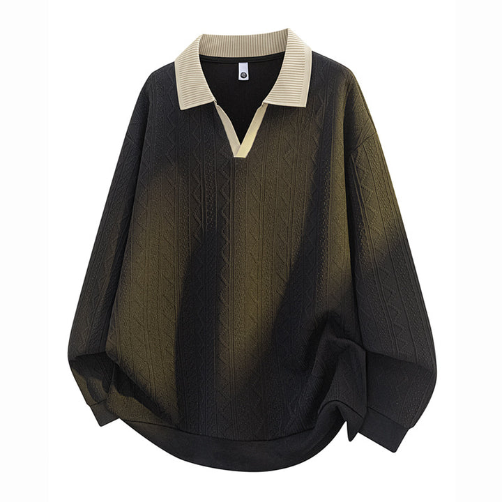 Herren Oversize Strick-Polo mit Strukturstrick, offenem V‑Ausschnitt und geripptem Kragen Echoarchiv