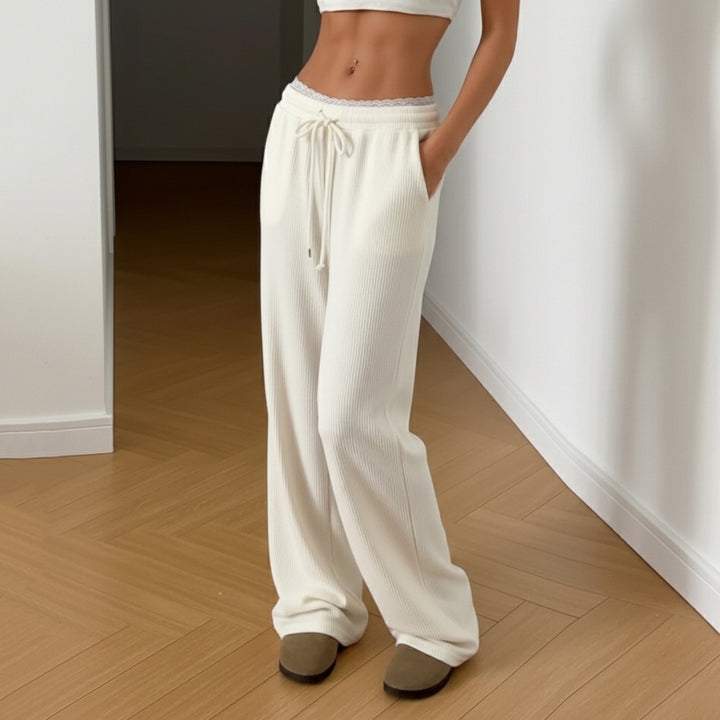 Damen Weite Lounge-Hosen mit elastischem Bund und Bindegürtel Echo Archiv