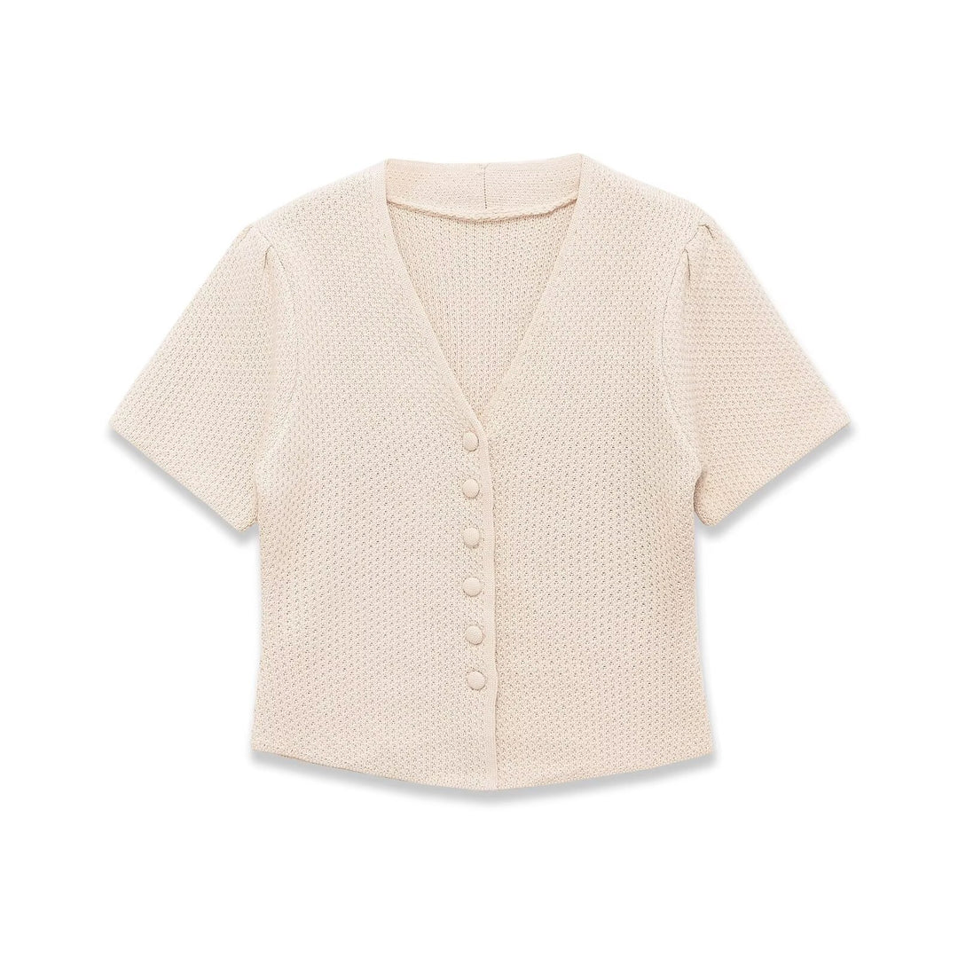 Damen Kurzarm Strickjacke mit V-Ausschnitt und feiner Struktur Echo Archiv