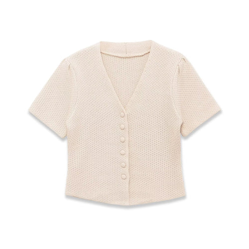 Damen Kurzarm Strickjacke mit V-Ausschnitt und feiner Struktur Echo Archiv