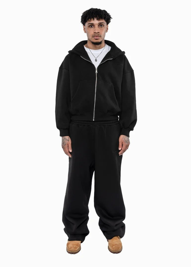 Herren lässiges Reißverschluss-Hoodie- und Palazzohose-Set mit dropped-shoulder Silhouette – Cavarno