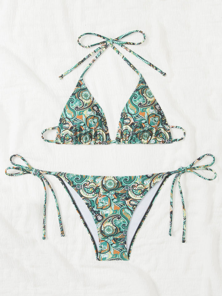 Damen Bikini-Set mit verspieltem Bindeband und buntem Muster Echo Archiv