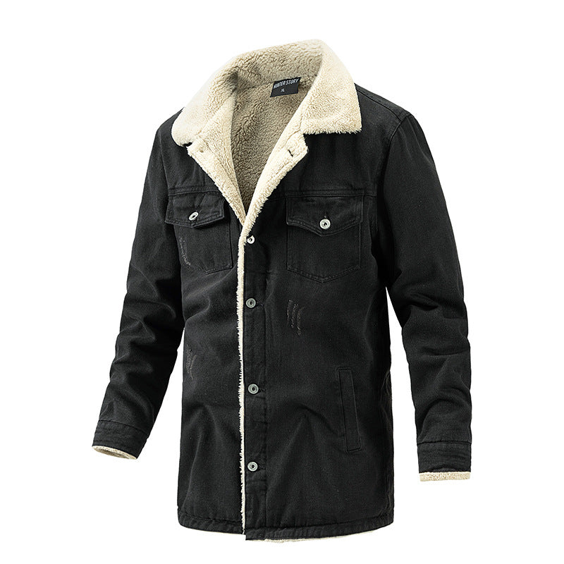Herren Wattierte Denimjacke mit Sherpa-Futter und verlängertem Outdoor-Schnitt Echoarchiv