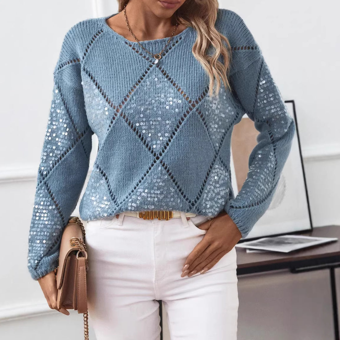 Damen Modischer Pullover mit Glitzerakzenten – Mavelle