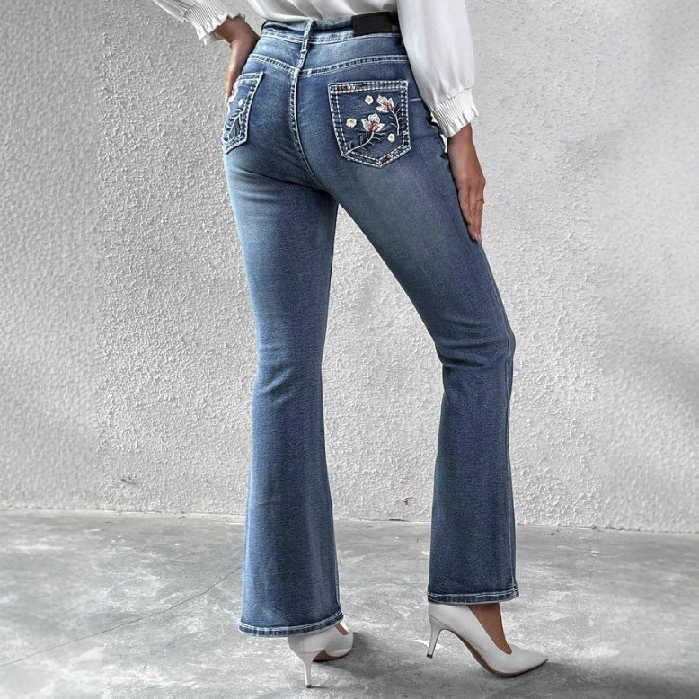Damen schlanke Bootcut-Jeans mit leichtem Schlag und sculptendem Stretchbund Echo Archiv