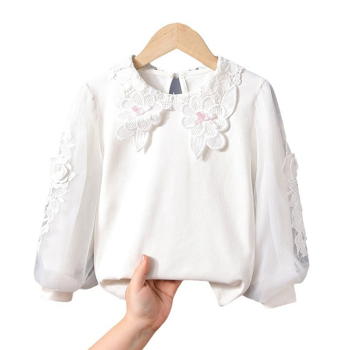 Mädchen Bluse mit floraler Stickerei und transparenten Ärmeln Echo Archiv