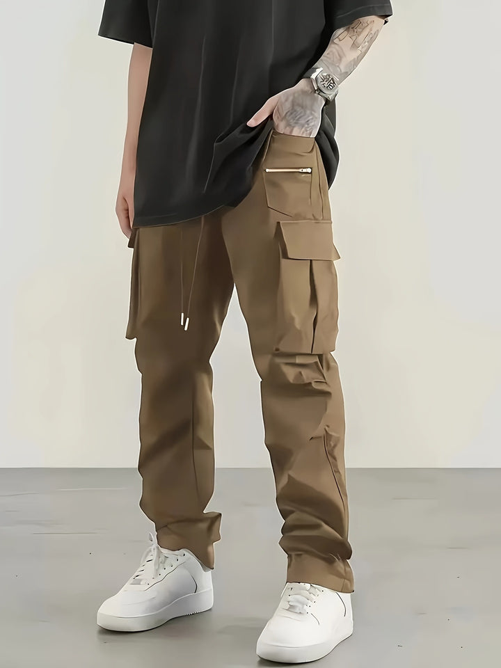Herren utilitaristische Cargohose mit Reißverschluss‑Tasche, Klappen & Kordelbund Echo Archiv