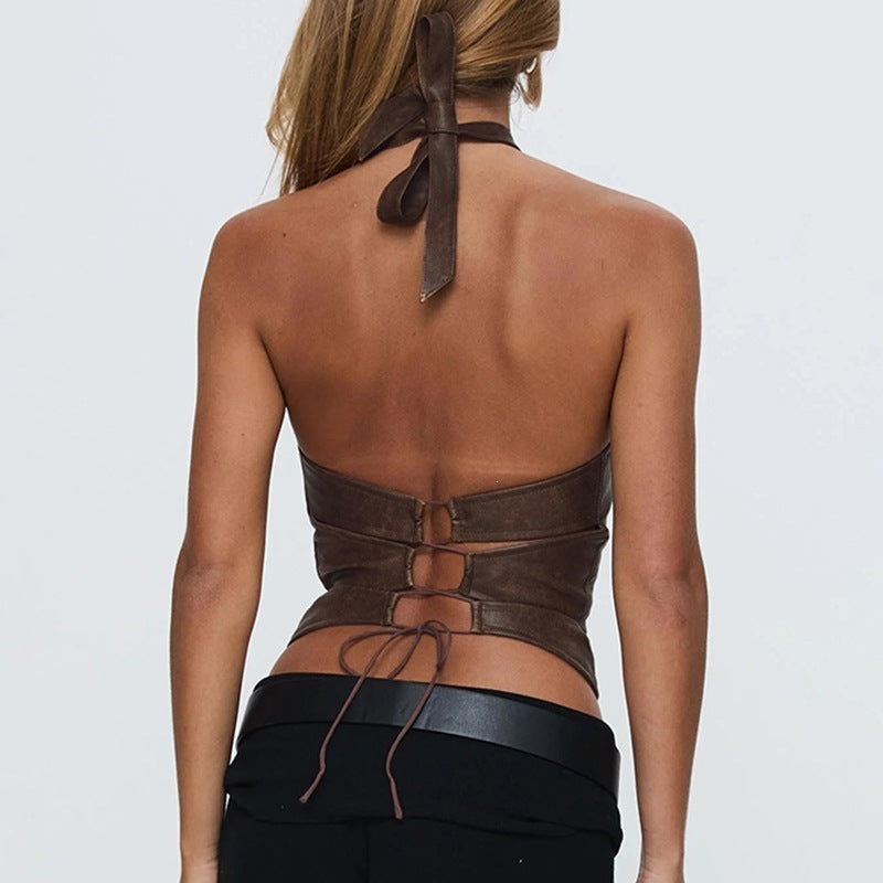 Damen Oberteil aus hochwertigem Kunstleder mit raffiniertem Halter-Design Echo Archiv