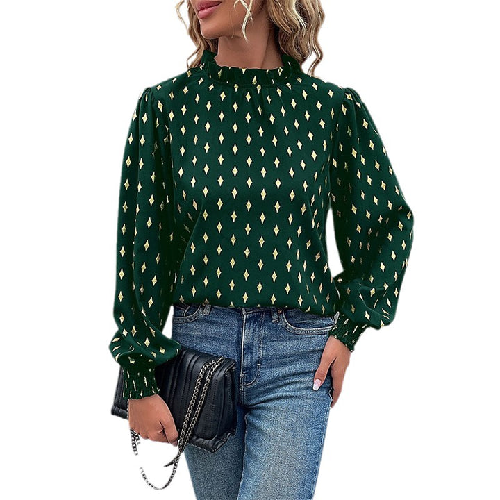 Damen Elegante Bluse mit Rüschen und Diamantenmuster Echo Archiv