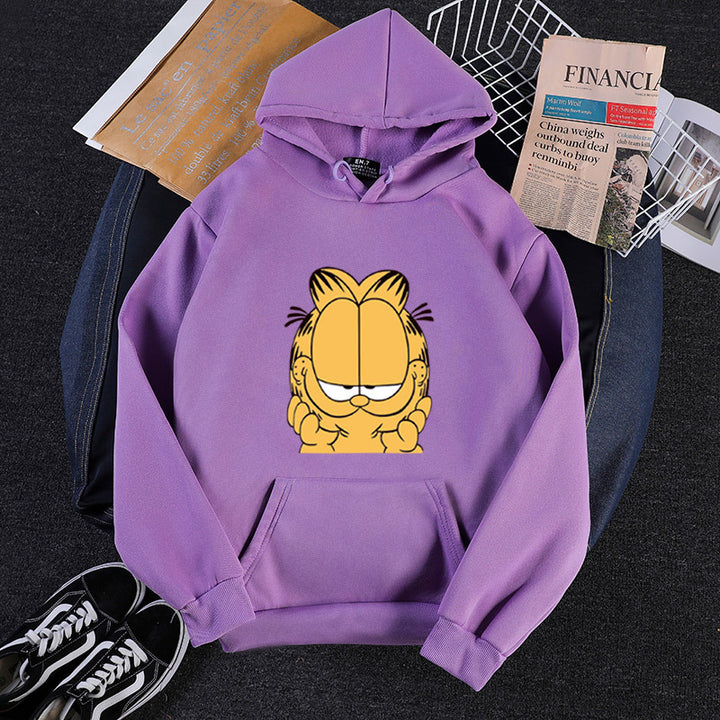 Unisex Kapuzensweatshirt mit großflächigem Comicgesicht-Print, weichem Fleece-Innenfutter und Kängurutasche – Auréline