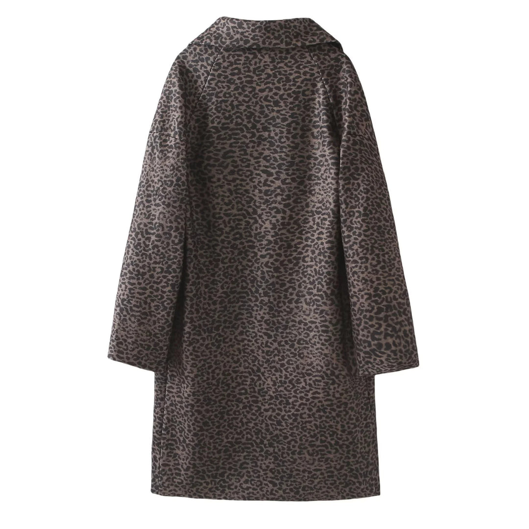 Damen oversized Mantel mit Leopardprint, Reverskragen, Zweiknopf‑Verschluss und aufgesetzten Eingrifftaschen – Montévia