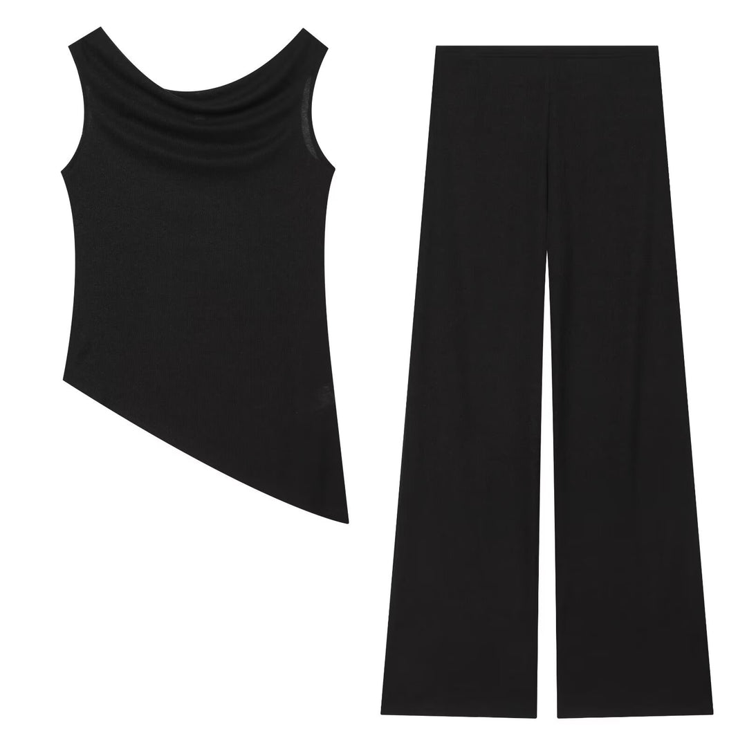 Damen Weite Strickhose mit hoher Taille und ausgestelltem Bein Echo Archiv