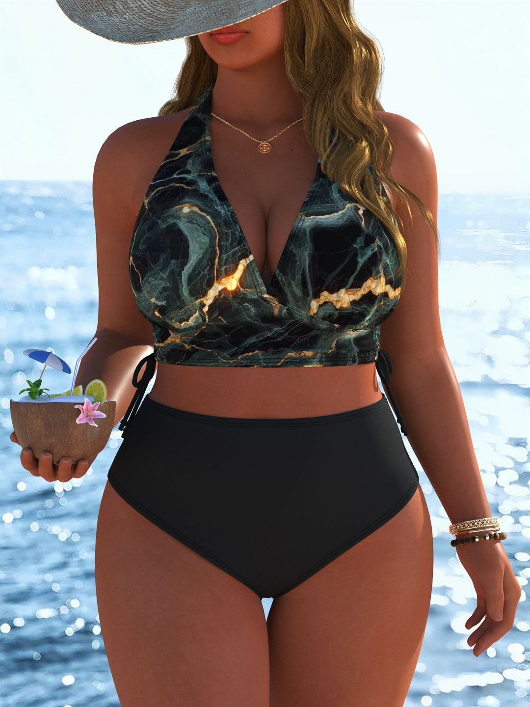 Damen Bikini-Set mit modernem Wickeloberteil und hoch tailliertem Höschen Echo Archiv