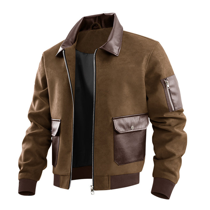 Herren Modische Kunstleder-Bomberjacke mit zahlreichen Taschen Echo Archiv