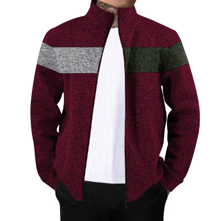 Herren sportlicher Stehkragenpullover mit kontrastierenden Farbbereichen und hochwertiger Baumwolle Echoarchiv