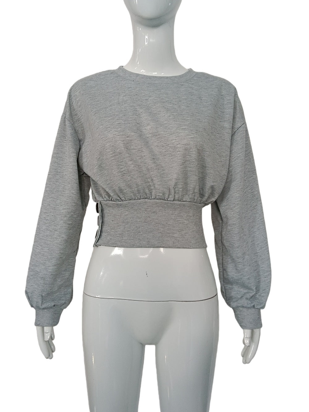 Damen Kurz geschnittenes Sweatshirt mit breitem Rippbund und Seitendruckknöpfen Echoarchiv