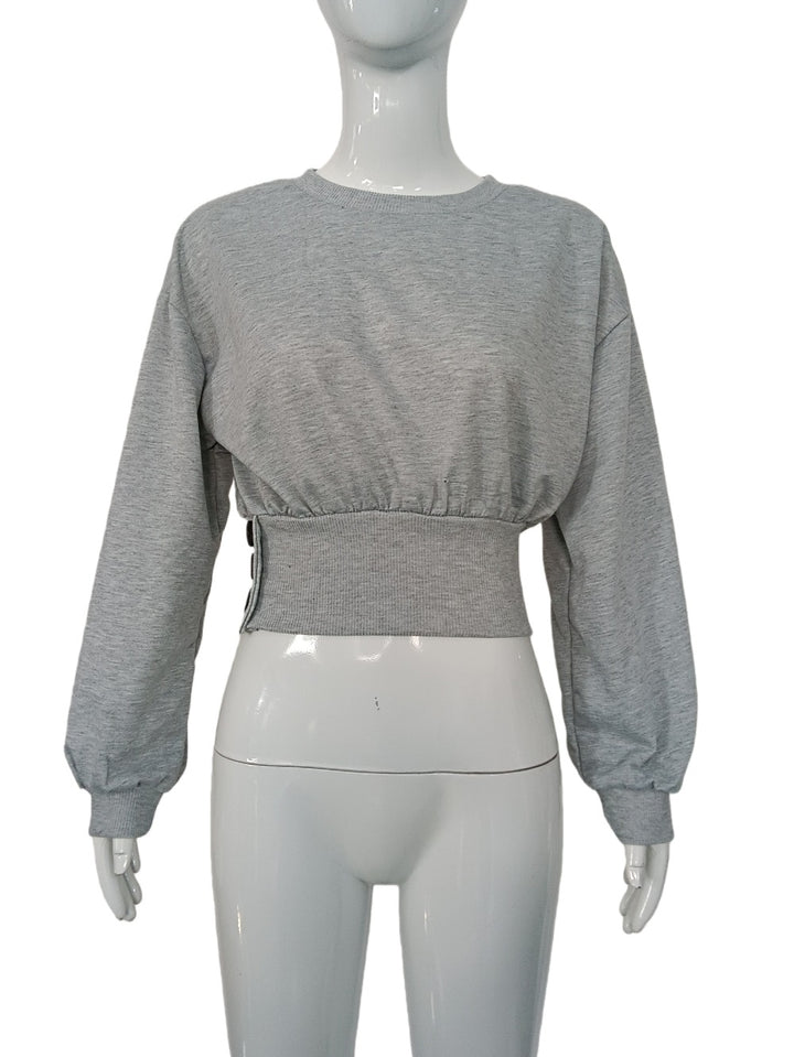 Damen Kurz geschnittenes Sweatshirt mit breitem Rippbund und Seitendruckknöpfen Echoarchiv