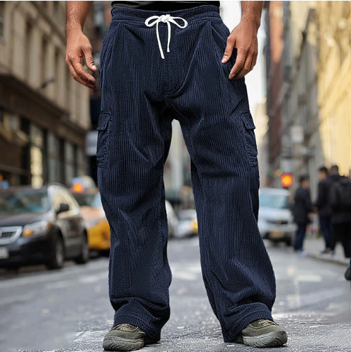 Herren Cord-Optik Cargo-Jogger mit Tunnelzug, elastischem Bund und aufgesetzten Klapptaschen – Bravaro