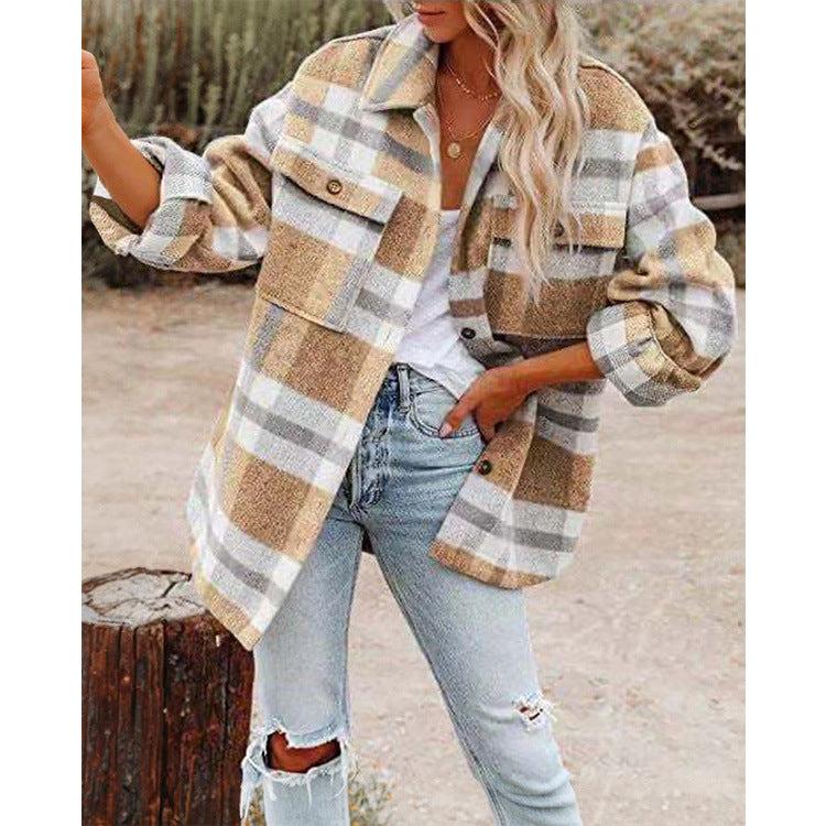 Damen Oversize-Karo-Hemdjacke mit Brusttaschen und weichem Flanell Echoarchiv