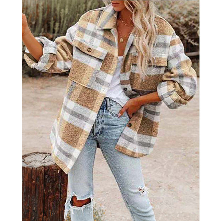 Damen Oversize-Karo-Hemdjacke mit Brusttaschen und weichem Flanell Echoarchiv