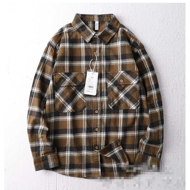 Herren Oversize Kariertes Flanell-Hemdjacke mit aufgesetzten Pattentaschen Echoarchiv
