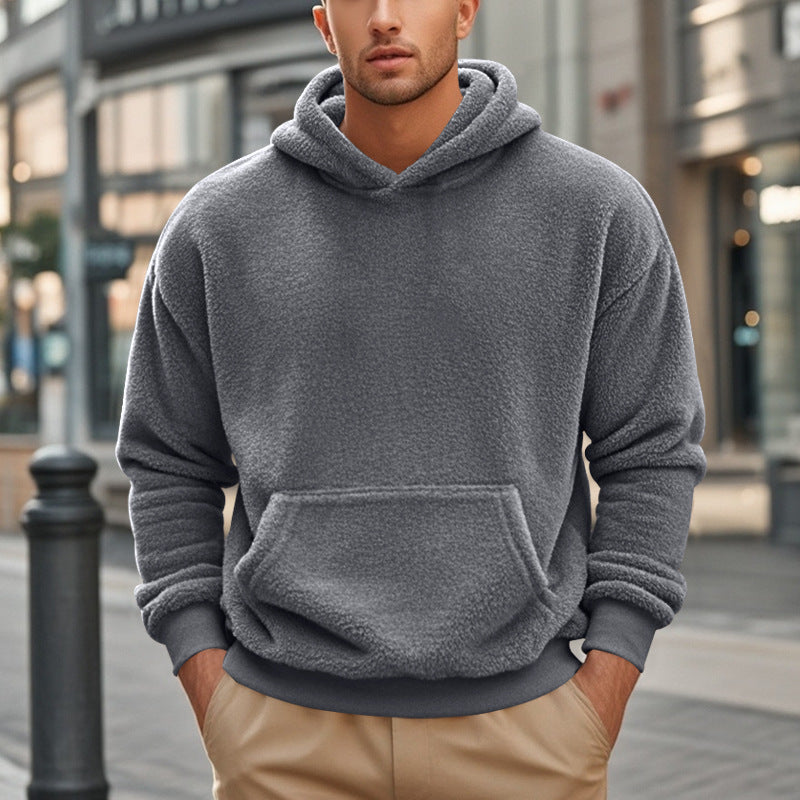 Herren Hoodie aus kuscheligem Teddy-Fleece mit Kängurutasche und breiten Bündchen Echoarchiv