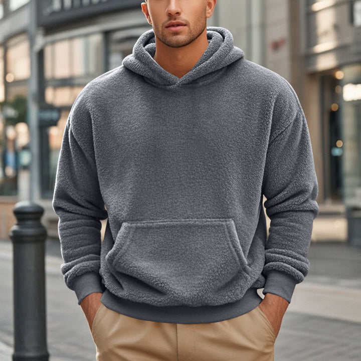 Herren Hoodie aus kuscheligem Teddy-Fleece mit Kängurutasche und breiten Bündchen Echoarchiv