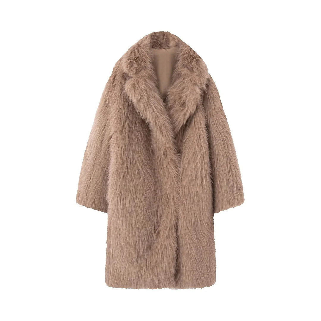Damen nan langer kuscheliger Kunstfellmantel mit voluminösem Schalkragen und Oversize‑Silhouette Echo Archiv