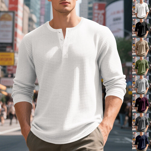 Herren nan thermoregulierendes Waffel-Thermalshirt mit Kurzknopfleiste und gerundetem Saum Echo Archiv