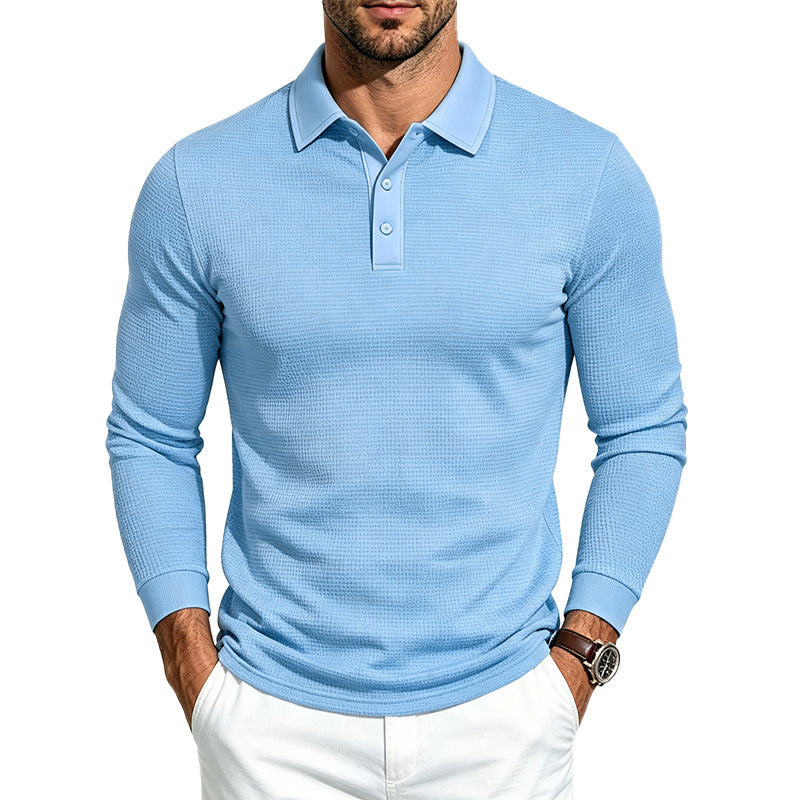 Herren Slim-Fit Poloshirt mit Langarm und Waffelstruktur Echoarchiv
