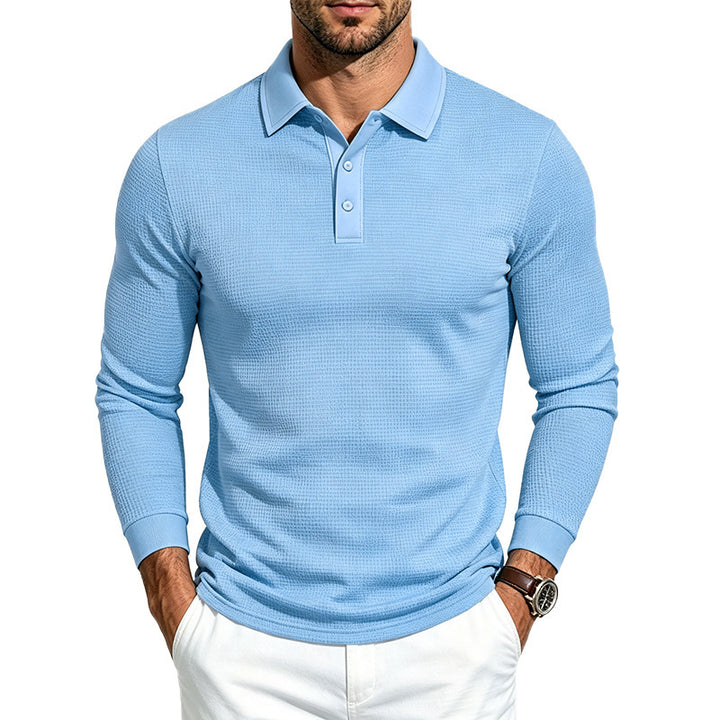 Herren Slim-Fit Poloshirt mit Langarm und Waffelstruktur Echoarchiv