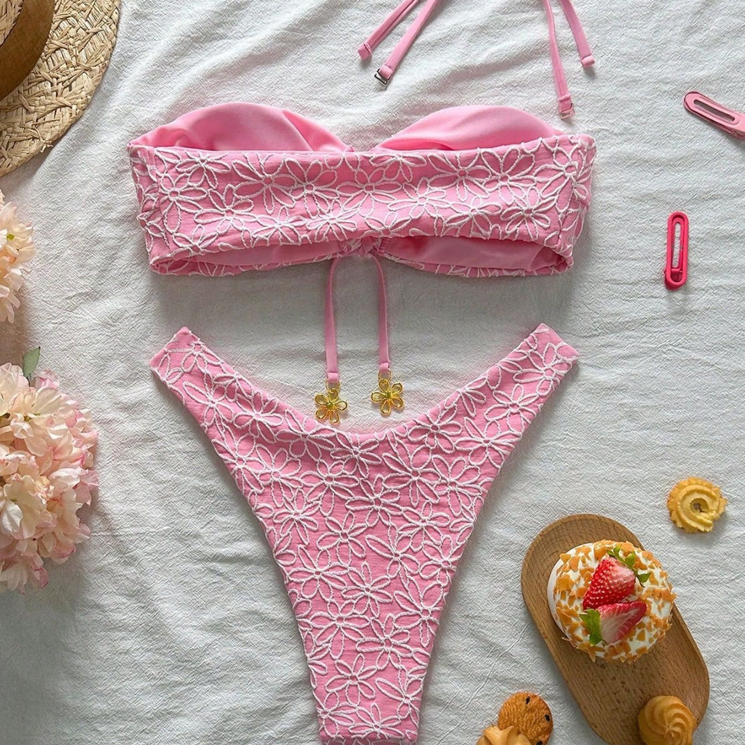 Damen Bandeau-Bikini mit floralen Applikationen Echo Archiv