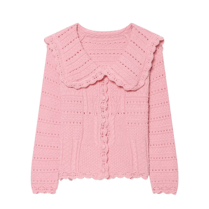 Damen Strickcardigan mit großem scallop-Kragen, Strukturmuster und Zierknopfleiste Echo Archiv