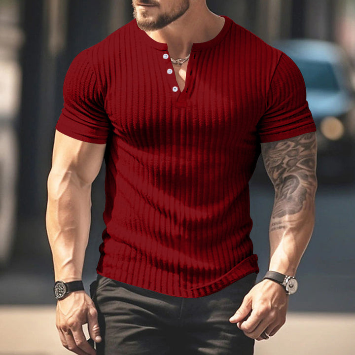 Herren strukturiertes Kurzarm-Henley-T-Shirt Echoarchiv