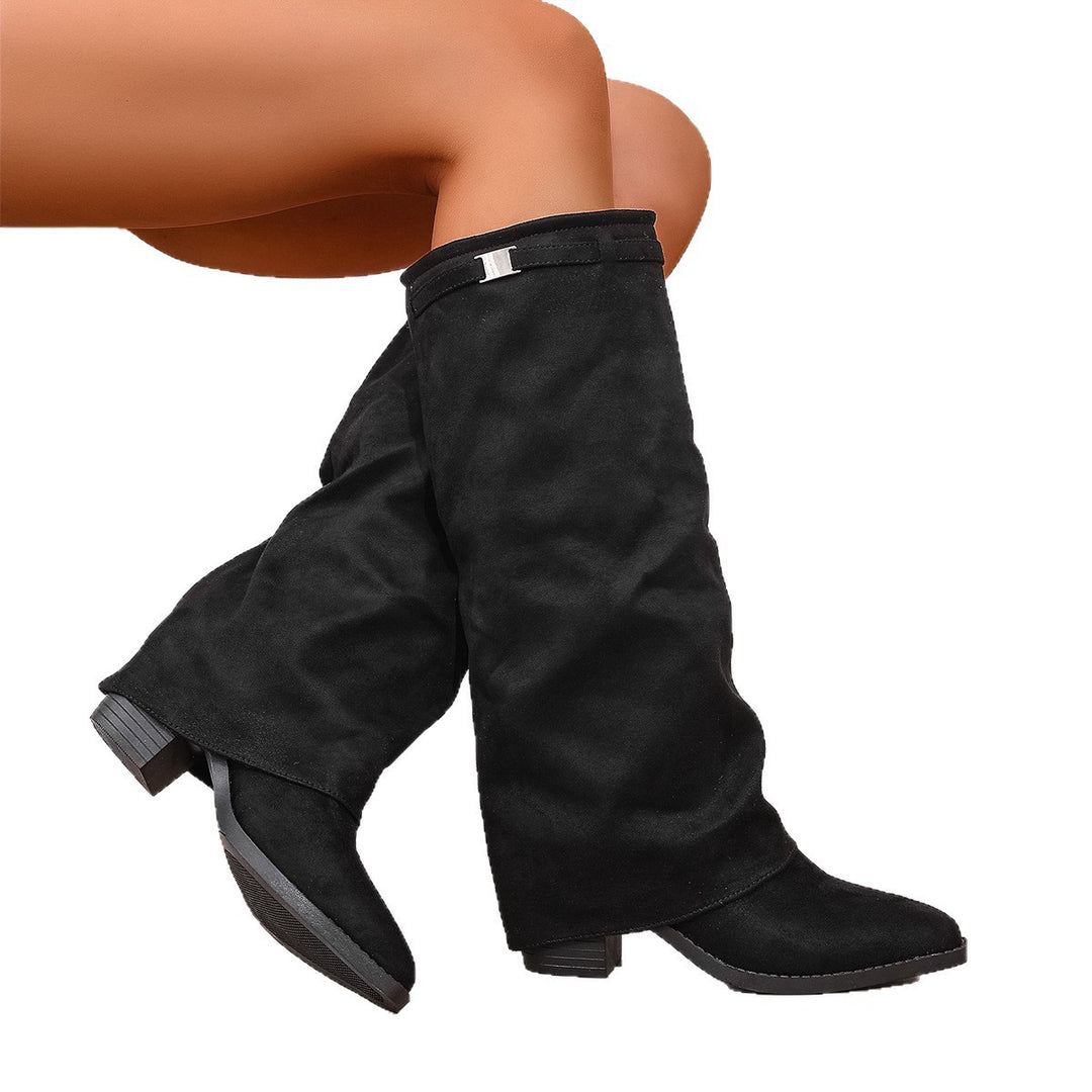 Damen nan knielange Slouch-Stiefel mit spitzer Zehenpartie und niedrigem Blockabsatz Echo Archiv