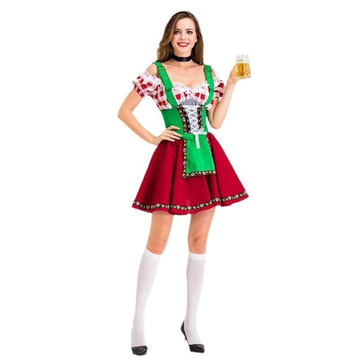 Damen nan Party-Dirndl Minikleid im Oktoberfeststil mit verstellbaren Trägern, Spitzenbesatz und bestickter Schürzenapplikation Echo Archiv