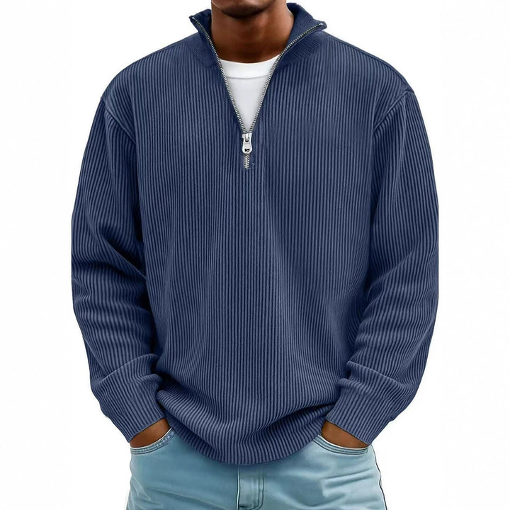 Herren gerippter Strickpullover mit Halbreißverschluss und Stehkragen Echo Archiv