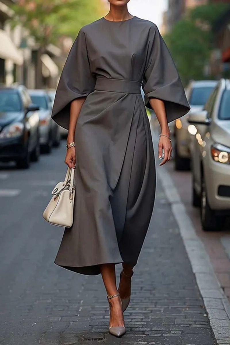 Damen elegantes Maxikleid mit Ballonärmel und tailliertem Schnitt Echoarchiv