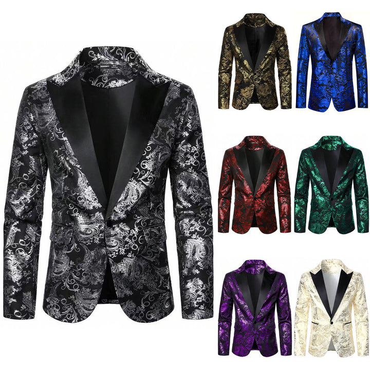 Herren eleganter Samt Blazer mit floralem Muster Echoarchiv