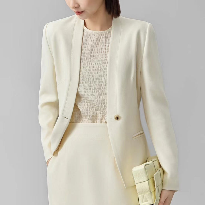 Damen Figurbetonter Ein-Knopf-Blazer mit minimalistischer V-Front und Einschubtaschen Echoarchiv