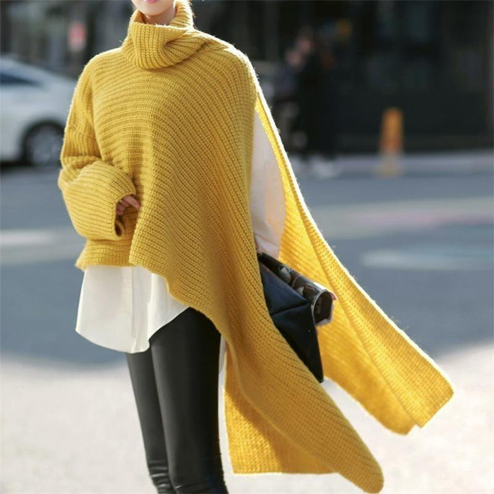 Damen Asymmetrischer Rollkragen-Poncho mit seitlichem Cape-Detail Echo Archiv